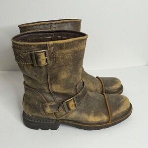 UGG Boots Men 10.5 Brown Leather Sheepskin Lined Moto Engineer Cap Toe Rockville